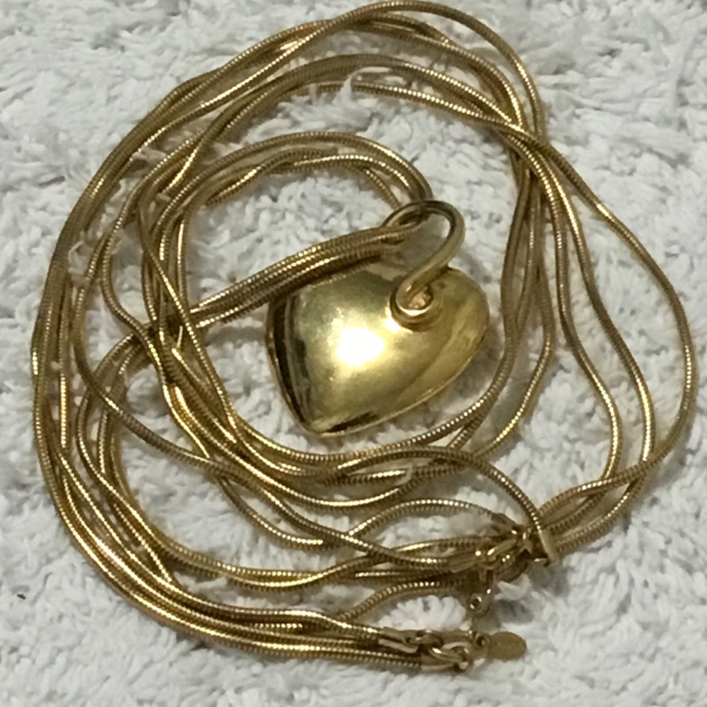 Vintage Monet 3 Strand Rope Necklace With Heart Pendant
